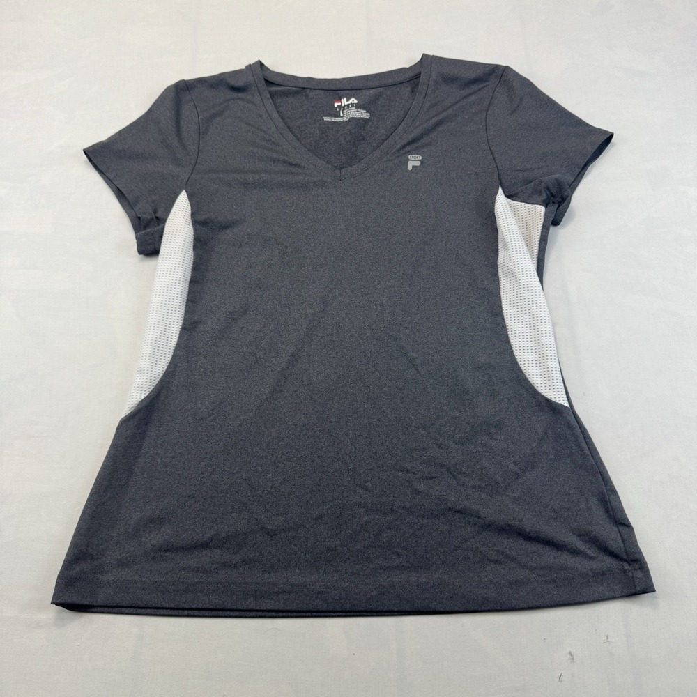 Fila Sport Women's Heather Gray V-Neck Mesh Side Active Tee Size L